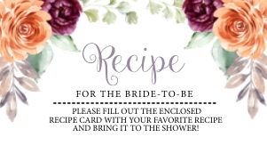 Peach Plum Floral Recipe Insert: Peach Plum Floral Bridal Shower Invitation -2 (Bundle)
