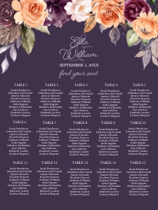 Peach Plum Floral Seating Chart 18x24 (Dark): Peach Plum Floral Seating Chart (Dark)