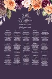Peach Plum Floral Seating Chart 24x36 (Dark): Peach Plum Floral Seating Chart (Dark)