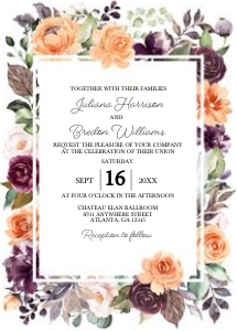 Peach Plum Floral Wedding Invitation -1: Peach Plum Floral Wedding Invitation -1 (Bundle)