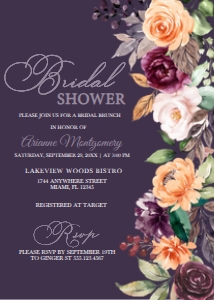 Peach Plum Floral Bridal Shower Invitation -1 (Dark): Peach Plum Floral Bridal Shower Invitation - 1 (Dark)