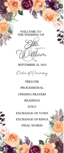 Peach Plum Floral Program (Front & Back): Peach Plum Floral Wedding Program