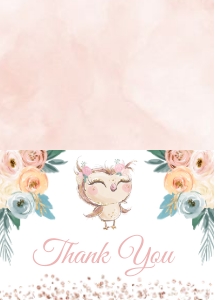 Peachy Owl Thank You Card (Folded): Peachy Owl Thank You Card