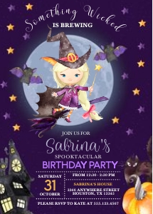 Little Witch Halloween Party Invitation -4: Little Witch Halloween Invitation -4