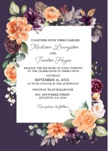 Peach Plum Floral Wedding Invitation -2 (Dark): Peach Plum Floral Wedding Invitation -2 (Dark) Bundle