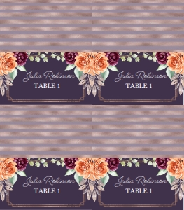 Peach Plum Floral Place Card (Folded) Dark: Peach Plum Floral Place Card (Dark)