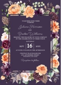 Peach Plum Floral Wedding Invitation -1 (Dark): Peach Plum Floral Wedding Invitation -1 (Dark) Bundle