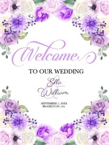 Purple Spring Floral Welcome Sign: Purple Spring Floral Welcome Sign
