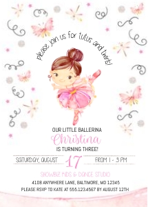 Ballerina Birthday Invitation Pink - 3: Ballerina Birthday Invitation Pink-3
