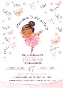 Ballerina Birthday Invitation Pink - 2: Ballerina Birthday Invitation Pink-2