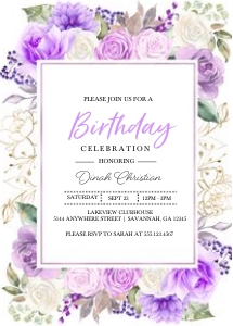Purple Spring Floral Birthday Invitation: Purple Spring Floral Birthday Invitation