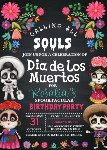 Day of the Dead Halloween Birthday Invitation -1: Day of the Dead Halloween Birthday Invitation -1