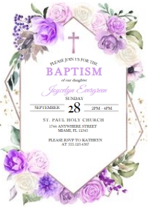 Purple Spring Floral Baptism Invitation: Purple Spring Floral Baptism Invitation