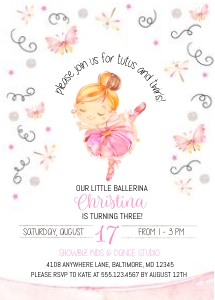 Ballerina Birthday Invitation Pink - 1: Ballerina Birthday Invitation Pink -1