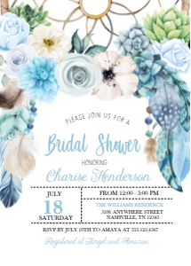 Blue Boho Bridal Shower Invitation: Blue Boho Bridal Shower Invitation
