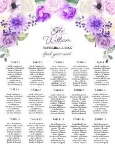 Purple Spring Floral Seating Chart 18x24: Purple Spring Floral Seating Chart