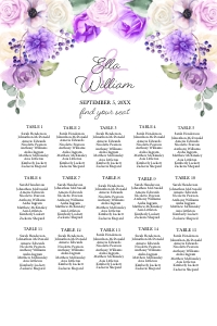 Purple Spring Floral Seat Chart 24x36: Purple Spring Floral Seating Chart