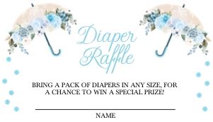 Blue Umbrella Diaper Raffle Insert: Blue Floral Umbrella Baby Shower Invitation (Bundle)