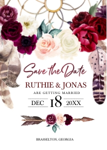 Burgundy Boho Save The Date: Burgundy Boho Save The Date Invitation