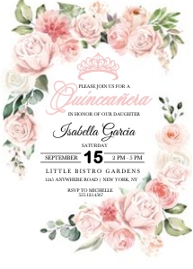 Pink Floral Quinceanera Invitation: Pink Floral Quinceanera Invitation (Bundle)