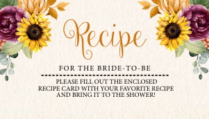 Autumn Sunflower Recipe Insert: Autumn Sunflower Bridal Shower Invitation -1 (Bundle)