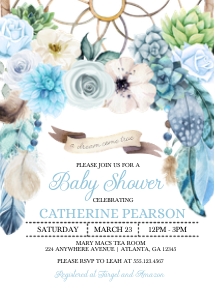 Blue Boho Baby Shower Invitation -2: Blue Boho Baby Shower Invitation -3