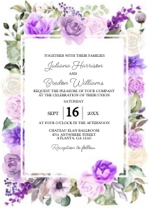 Purple Spring Floral Wedding Invitation -1: Purple Spring Floral Wedding Invitation -1 (Bundle)
