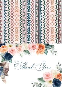 Peach Navy Boho Thank You-2 (Folded): Peach Navy Boho Thank You Card