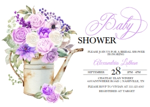 Purple Spring Floral Baby Shower Invitation: Purple Spring Floral Baby Shower Invitation