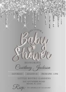 Silver Glitter Drip Baby Shower Invitation: Silver Glitter Drip Baby Shower Invitation