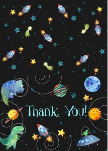 Dinosaur Space Thank You (Folded) -1: Dinosaur Space Birthday Invitation (Bundle) -1