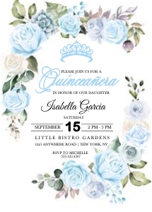 Blue Floral Quinceanera Invitation (Bundle) design preview