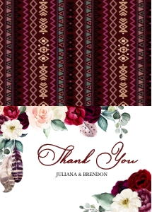 Burgundy Boho Thank You Card (Folded): Burgundy Boho Thank You Card