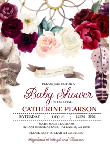 Burgundy Boho Baby Shower Invitation -1: Burgundy Boho Baby Shower Invitation -1 (Bundle)