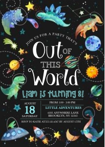 Dinosaur Space Birthday Invitation -1: Dinosaur Space Birthday Invitation (Bundle) -1