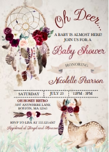 Burgundy Boho Baby Shower Invitation -2: Burgundy Boho Baby Shower Invitation -2