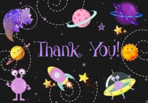 Dinosaur Space Thank You Card (Flat) -2: Dinosaur Space Birthday Invitation (Bundle) -2