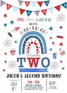 Red White & Blue Firecracker Birthday Invitation -2: Red White & Blue Firecracker Birthday Invitation -2