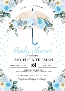 Blue Umbrella Baby Shower Invitation: Blue Floral Umbrella Baby Shower Invitation (Bundle)