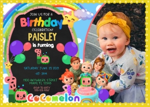 CocoMelon Birthday Photo Invitation -WH-1: Cocomelon Birthday Photo Invitation WH -1