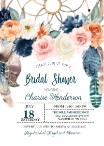 Peach Navy Boho Bridal Shower Invitation: Peach Navy Boho Bridal Shower Invitation