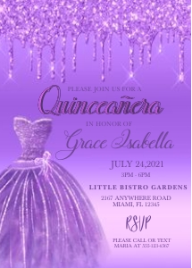 Purple Glitter Drip Quinceanera Invitation: Purple Glitter Drip Quinceanera Invitation