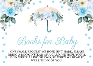 Blue Umbrella Books For Baby Insert: Blue Floral Umbrella Baby Shower Invitation (Bundle)