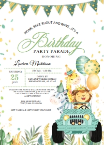 Drive By Birthday Parade Invitation -1: Drive By Birthday Invitation -1