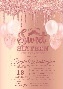 Pink Glitter Drip Sweet Sixteen Birthday  Invitation: Pink Glitter Drip Sweet Sixteen Invitation