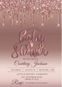 Rose Gold Glitter Drip Baby Shower Invitation: Rose Gold Glitter Drip Baby Shower Invitation