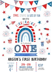 Red White & Blue Firecracker Birthday Invitation -1: Red White & Blue Firecracker Birthday Invitation -1