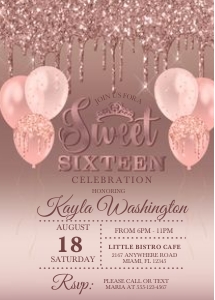 Rose Gold Glitter Drip Sweet Sixteen Birthday Invitation: Rose Gold Glitter Drip Sweet Sixteen Invitation