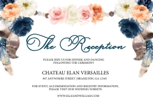 Peach Navy Boho Reception Insert: Peach Navy Boho Wedding Invitation (Bundle)