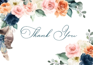 Peach Navy Boho Thank You-2: Peach Navy Boho Thank You Card